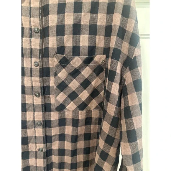 Sanctuary Womens Brown Black Plaid Button Down Shirt western tunic Size S boho - Picture 2 of 8
